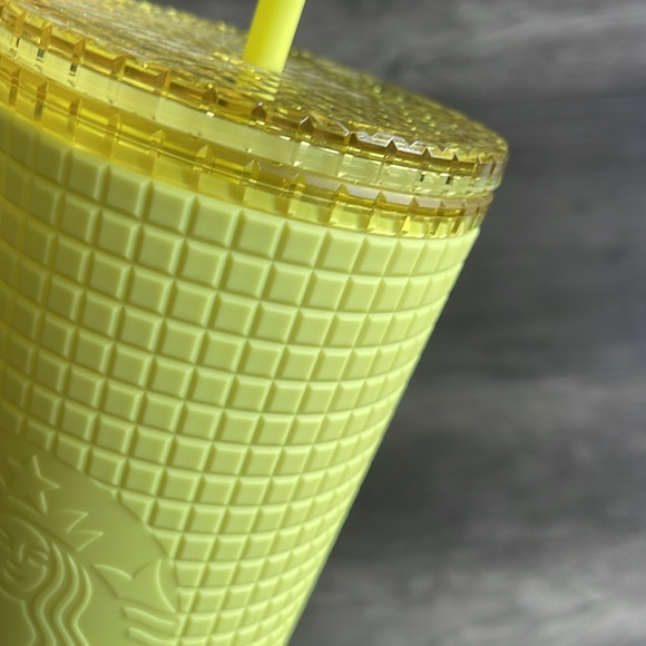 NWT Starbucks Meadow Yellow Grid Soft-Touch Cold Cup Tumbler with Straw (24 oz) - Picture 4 of 6